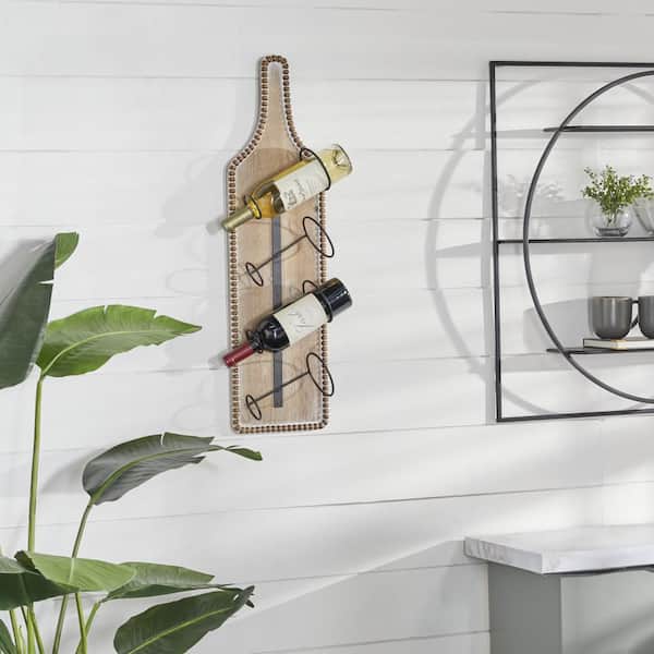 4- Bottle Brown Bottle Shaped Wall Wine Rack with Beaded Frame