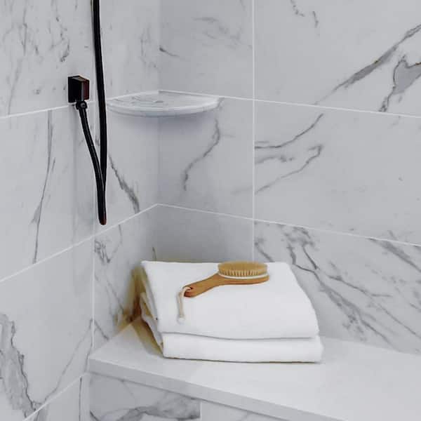 Corner Shelf White Ceramic Bath Accessory Shower Thinset Mount