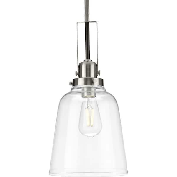 Progress Lighting Rushton Collection 1-Light Brushed Nickel Clear Glass Industrial Pendant Hanging Light