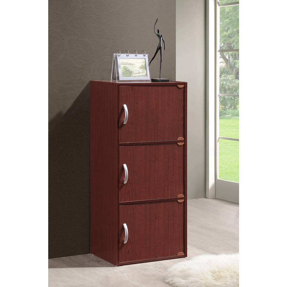 Mahogany 3-Door Freestanding Office Cabinet