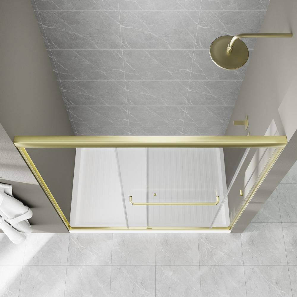 60'' Gold Framed Sliding Shower Door with Clear Glass