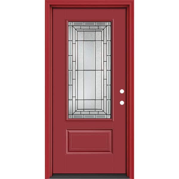 Performance Door System 36 in. x 80 in. 3/4-Lite Left-Hand Inswing Sequence Red Smooth Fiberglass Prehung Front Door