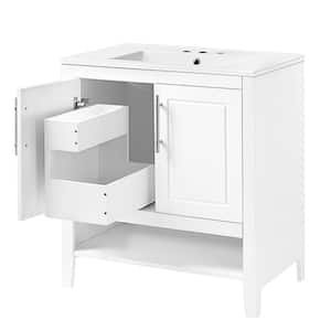 30 in. W x 18.3 in. D x 33 in. H Single Sink Bath Vanity in White 30" MDF Board Bathroom Cabinet with White Ceramic Top