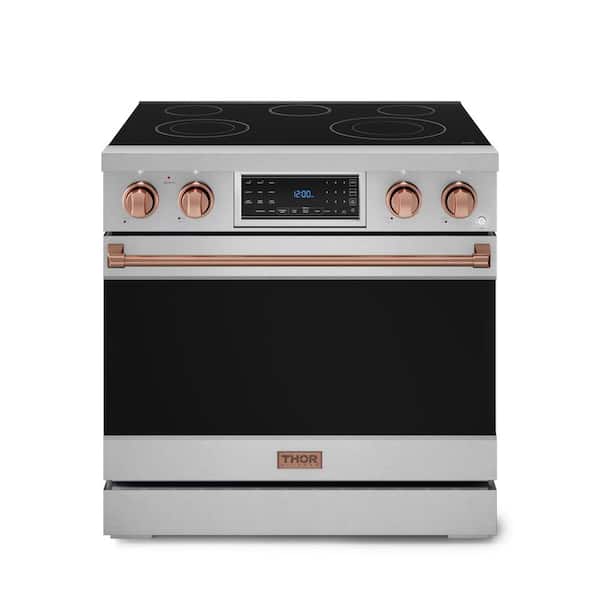 Gordon Ramsay Series 36 in. 5-Burner Elements Freestanding Electric Range in SS/Rose Gold with Convection and Air Fryer