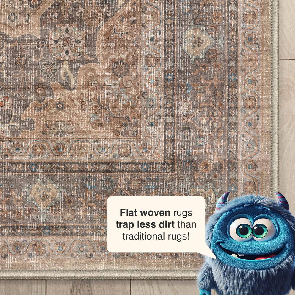 Beige Brown 5' x 7' Chenille Oriental Washable Rug