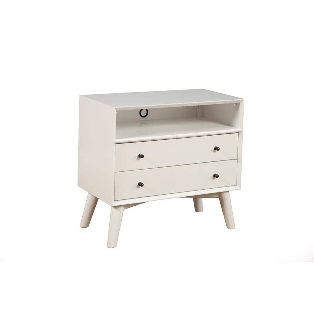 Gray Transitional 28" Mid-Century Modern 2-Drawer Nightstand