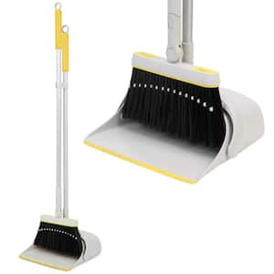 Extendable Aluminum Broom and Dustpan Set, Yellow and White