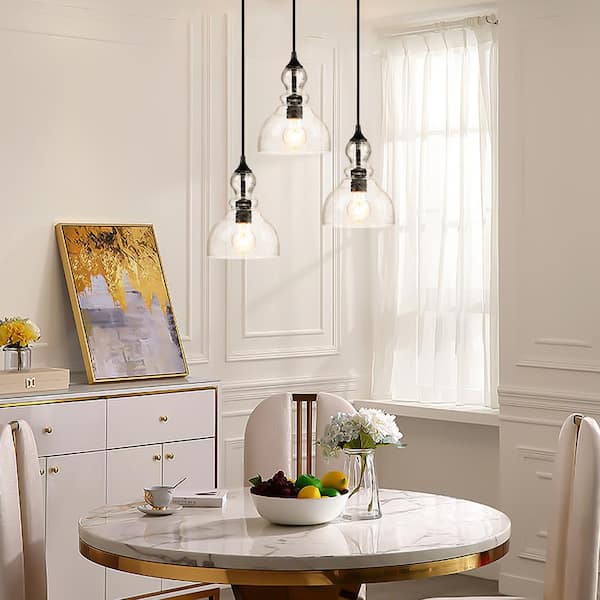 1-Light Dark Bronze Modern Industrial Chandeliers Small Glass Pendant Hanging Ceiling Fixture (3-Pack)