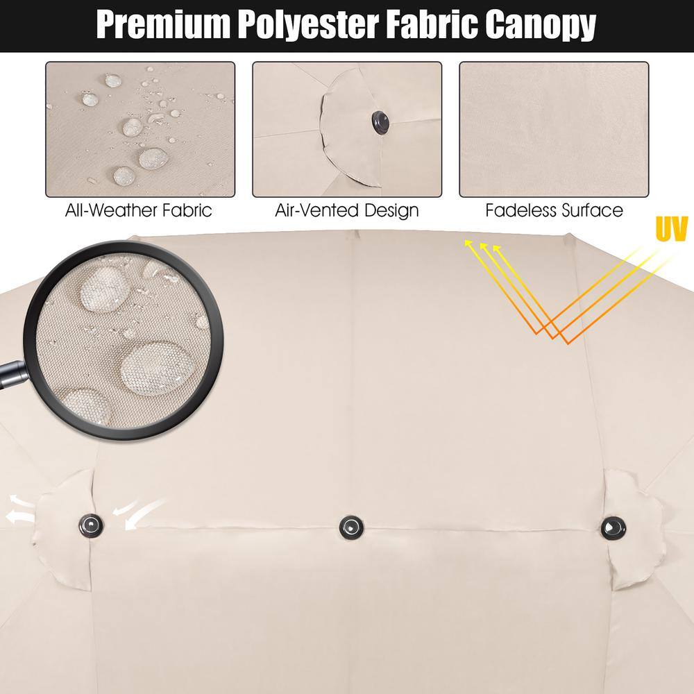 Beige 15FT Double-Sided Patio Umbrella with Metal Pole