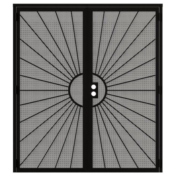 72 in. x 80 in. Universal/Reversible Hinging Black Surface Mount Steel Security Door with Perforated Metal Screen