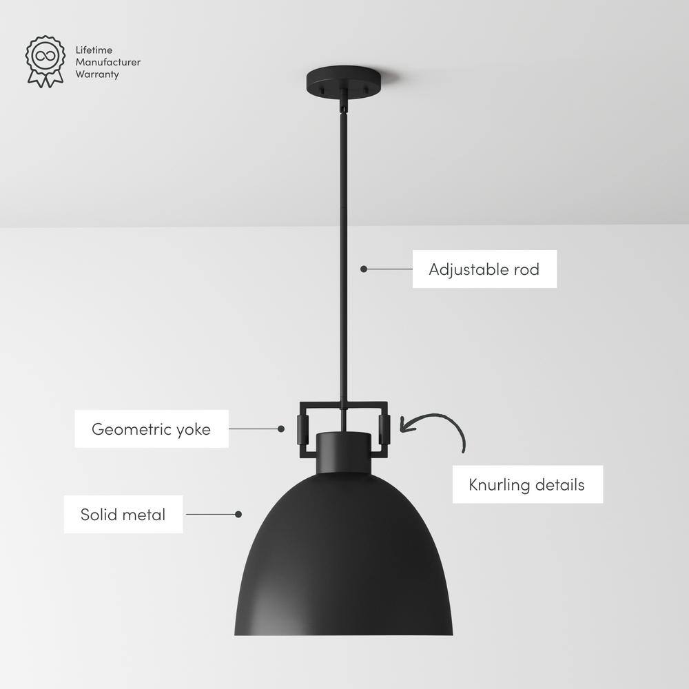 Matte Black Metal Dome Pendant Lights with Adjustable Cord, Set of 2