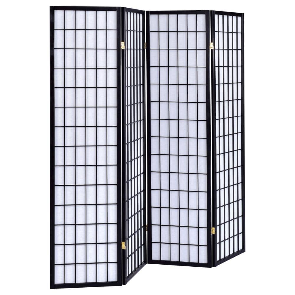Black and White Shoji 4-Panel Folding Screen Room Divider