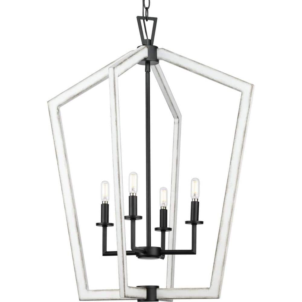 Galloway Matte Black and White 4-Light Foyer Pendant