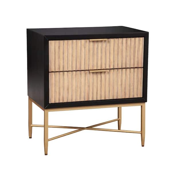 Benjara 24 in. Black 2 Drawer Nightstand with Metal Base