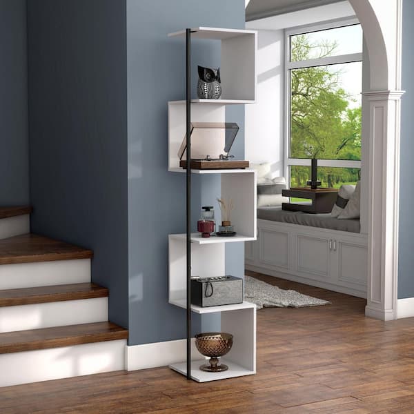 Furniture of America Scout 62 in. Black and Distressed Gray Wood Shelf Modern Bookcase Accent with 4-Shelves