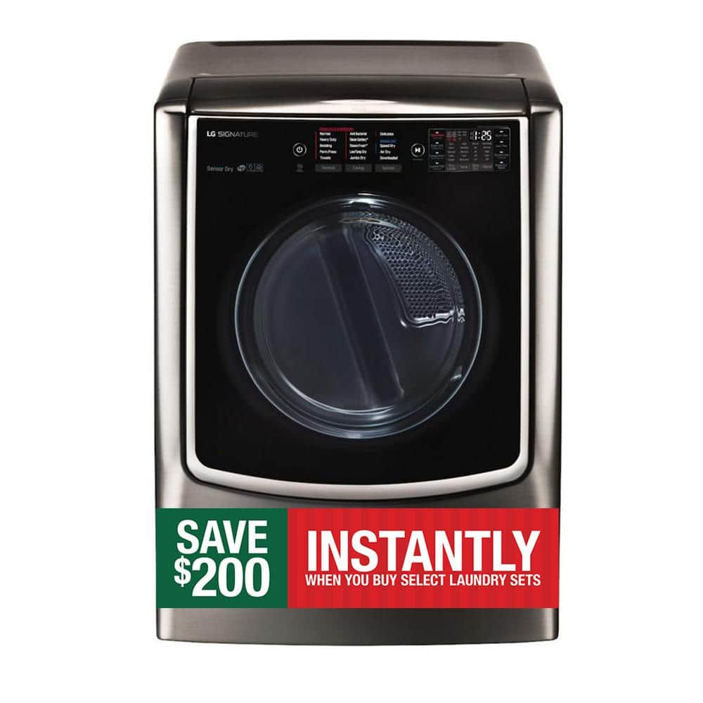 LG SIGNATURE 9.0 Cu. Ft. Vented SMART Gas Dryer in Black Stainless Steel with Touch Control Panel and TurboSteam