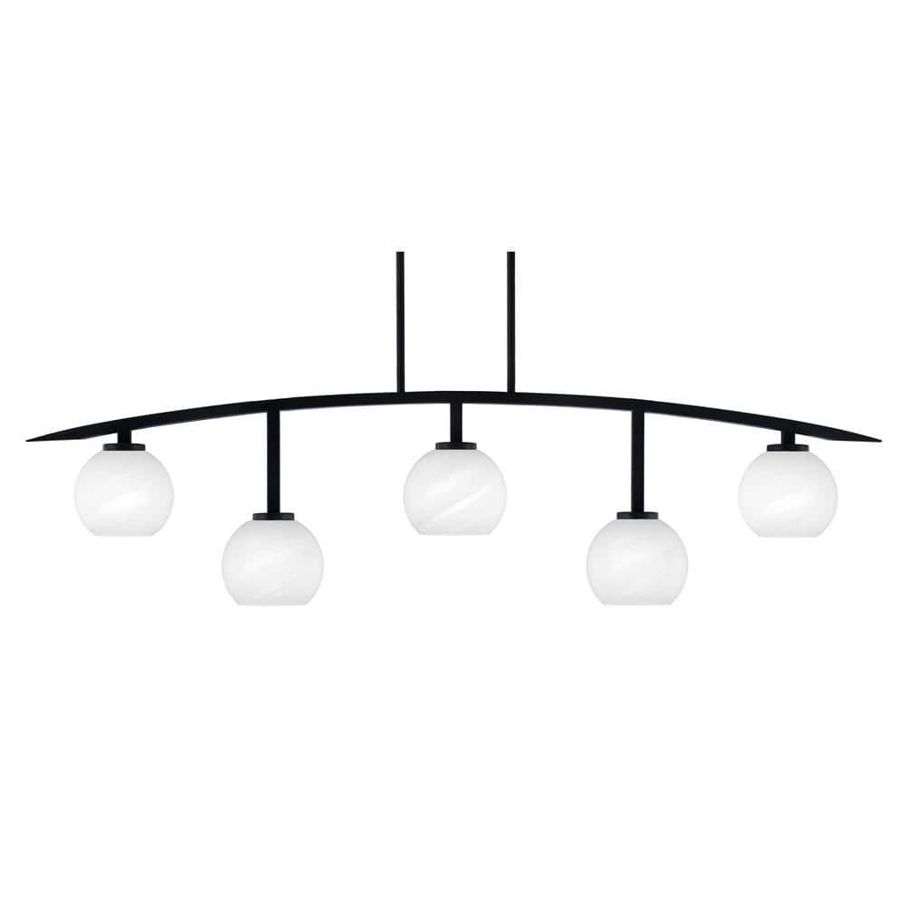 Siena 5Light Matte Black BilliardLight with White Marble Glass Shades