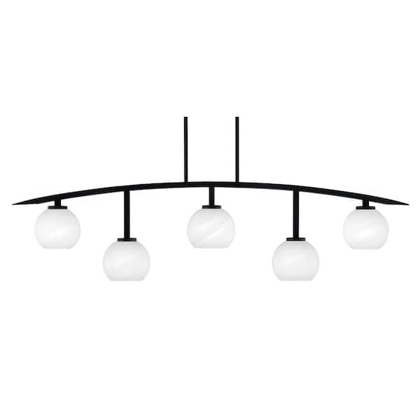 Unbranded Siena 5-Light Matte Black Billiard-Light with White Marble Glass Shades