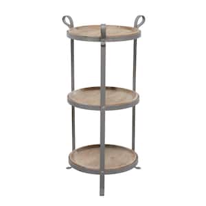 14 in. Gray 2 Shelves Large Round Wood End Accent Table with Brown Wood Tabletops