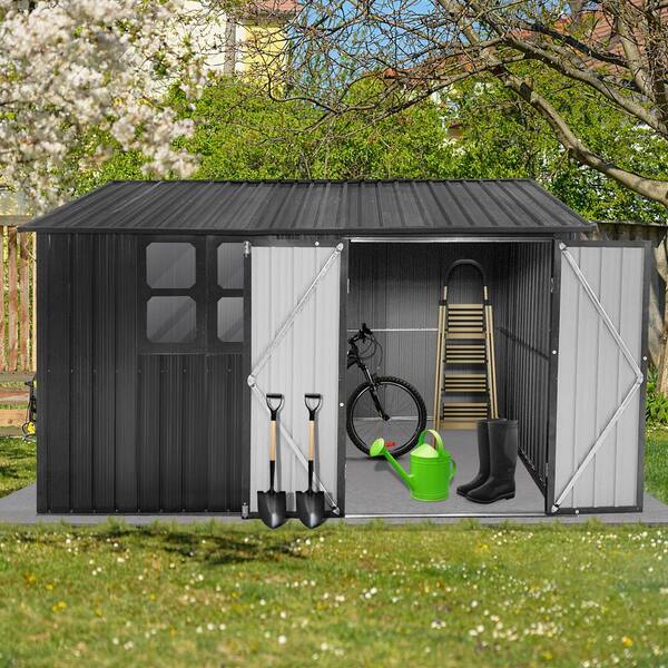 Huluwat 10 ft. W x 8 ft. D Dark Gray Metal Shed with Window