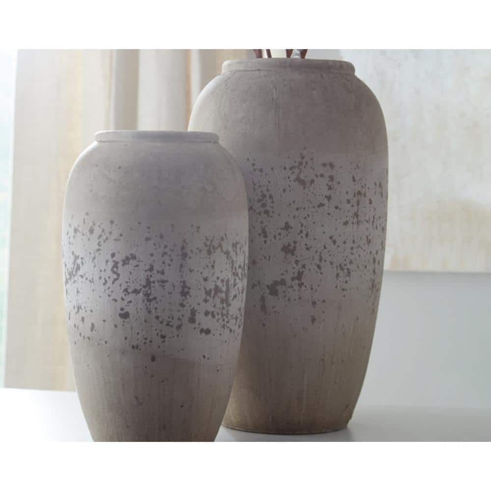 Gray Speckled Ceramic Tall Vase Set, 14.75" and 12"