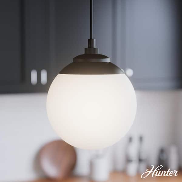 Hunter Hepburn 3-Light Matte Black Island Chandelier with Cased White Glass Shades