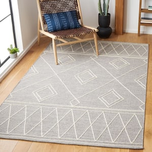 Kilim Grey/Ivory Doormat 3 ft. x 5 ft. Geometric Trellis Solid Color Area Rug