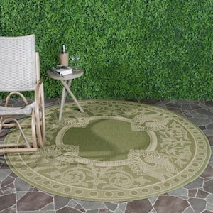 Courtyard Olive/Natural 8 ft. x 8 ft. Round Border Indoor/Outdoor Patio  Area Rug