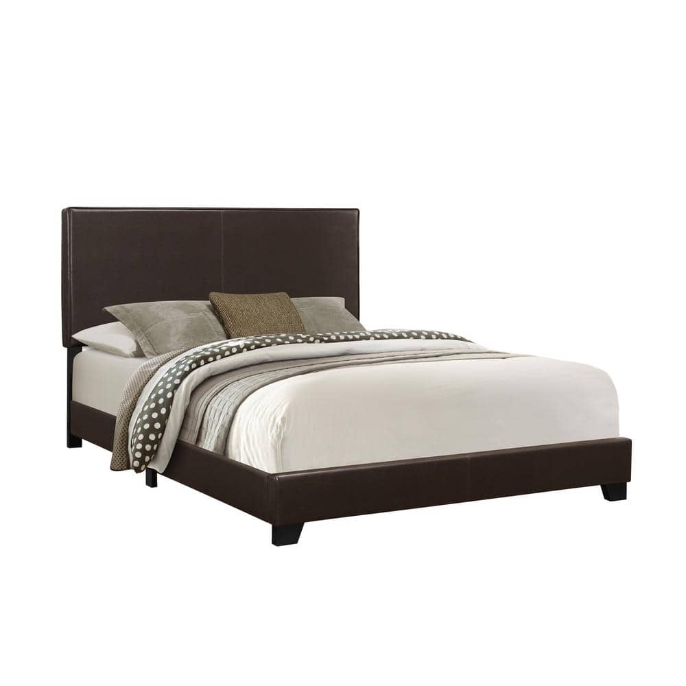 Dark Brown Leather-Look Queen Size Bed