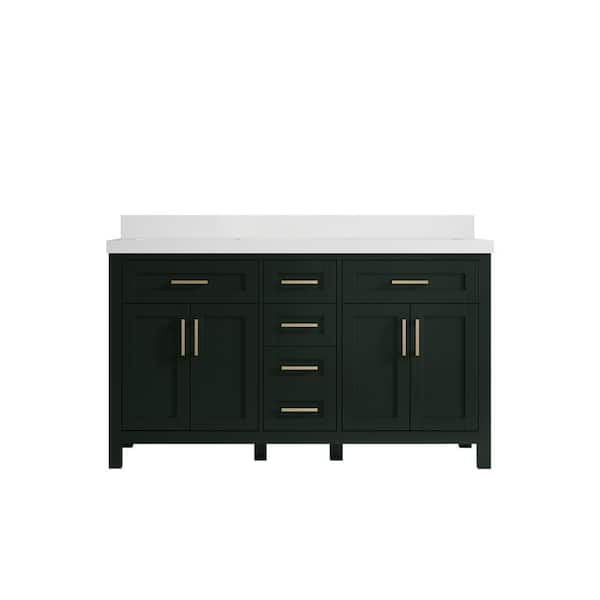 Willow Collections Cambridge 60 in. W x 22 in. D x 36 in. H Bath Vanity in Dark Green with 2 in White Quartz Top