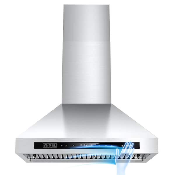 BRANO 30 in. 900CFM Wall Mounted Range Hood in Stainless Steel with Dishwasher Safe Metal Mesh Filter and LED Light
