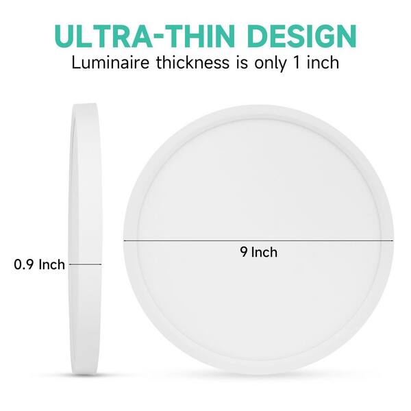 TOZING 9 in. Modern White Integrated LED 1600 Lumens 3000K Round Flat Panel Ceiling Flush Mount For Bathroom, Hallway, Kitchen