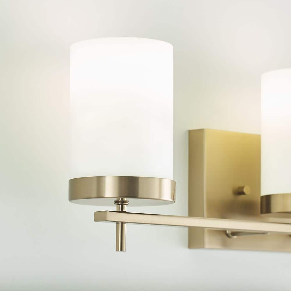 Satin Brass 3-Light Modern Vanity Wall Sconce with Etched Glass