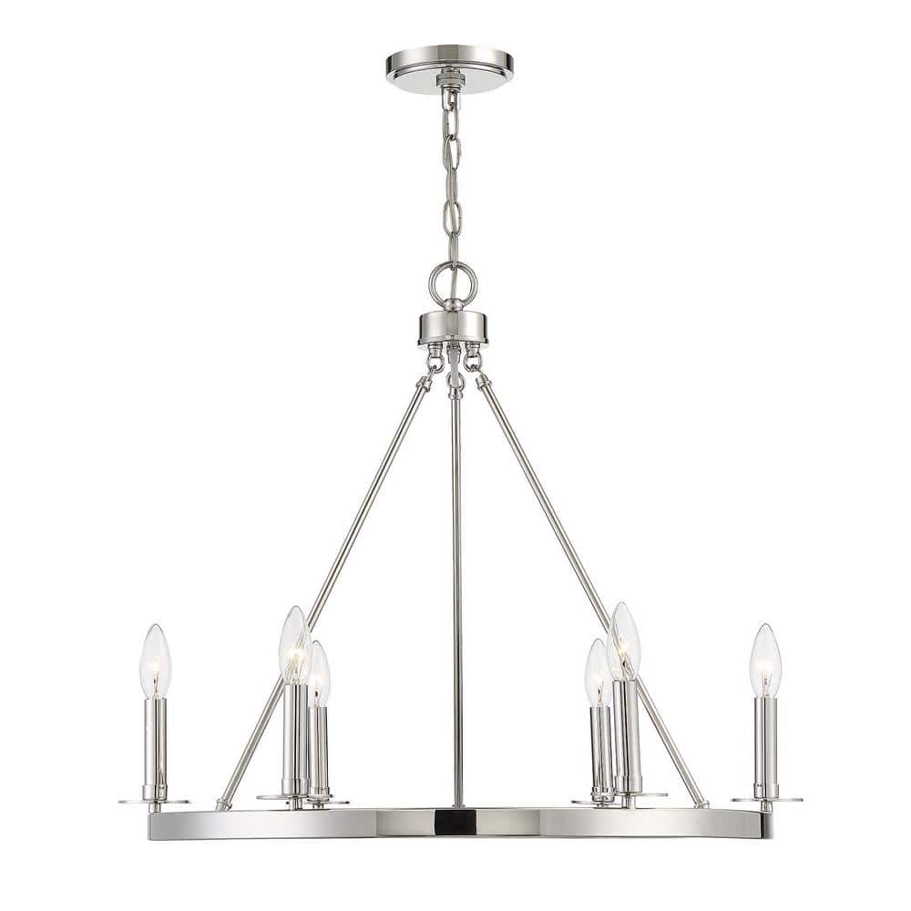 Polished Nickel 6-Light Wagon Wheel Chandelier