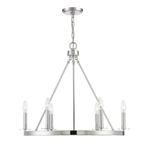 26 in. W x 22 in. H 6-Light Polished Nickel Wagon Wheel Metal Chandelier with No Bulbs Included