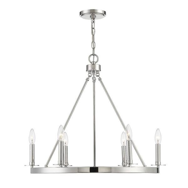 Savoy House 26 in. W x 22 in. H 6-Light Polished Nickel Wagon Wheel Metal Chandelier with No Bulbs Included