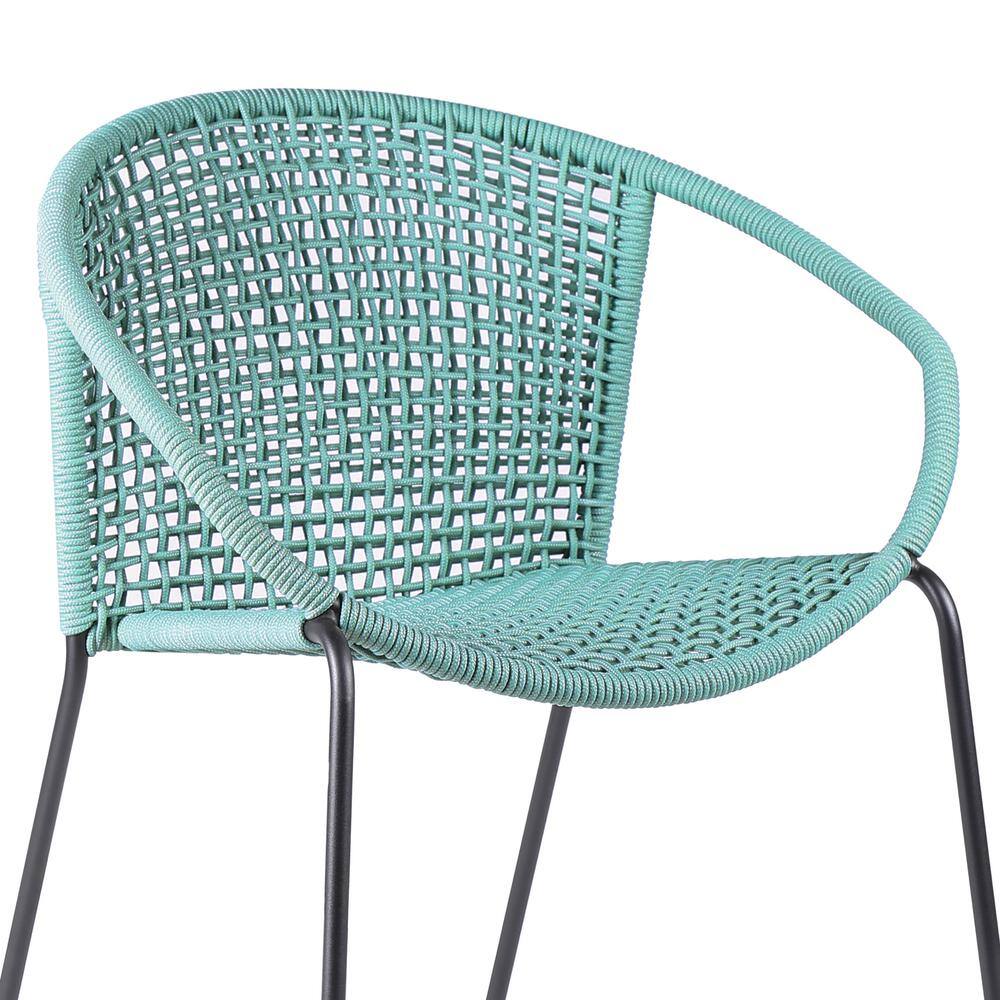 Green Woven Rope and Steel Outdoor Dining Arm Chairs