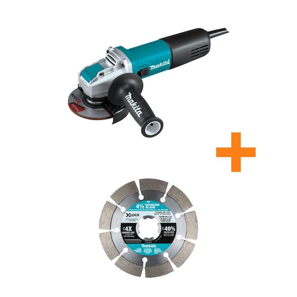 Makita 7.5 AMP Corded 4-1/2 in. X-LOCK Angle Grinder with bonus X-Lock 4-1/2 in. Segmented Blade for Masonry Cutting - The Depot