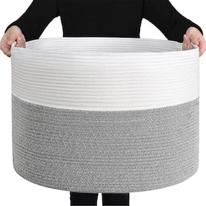 Light Grey Cotton Rope Basket, Blanket Basket for Living Room