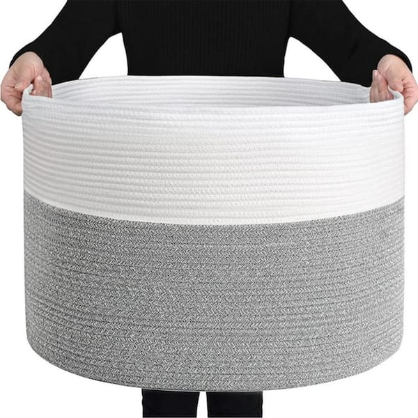 Cubilan Light Grey Cotton Rope Basket, Blanket Basket for Living Room