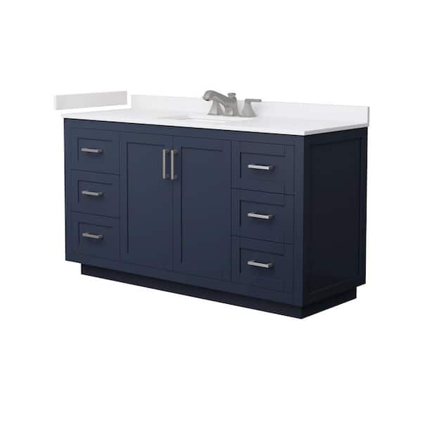 Miranda 60 in. Single Freestanding Dark Blue Bath Vanity with White Cultured Marble Top Assembled