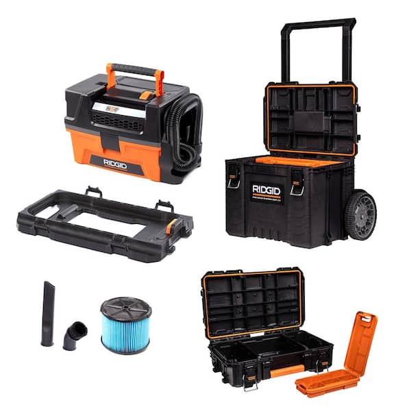 RIDGID 3 Gal. 5.0 Peak HP NXT Shop Vacuum Wet Dry Vac with Pro Gear Attachment, Rolling Tool Cart and Tool Case HD0300PGB