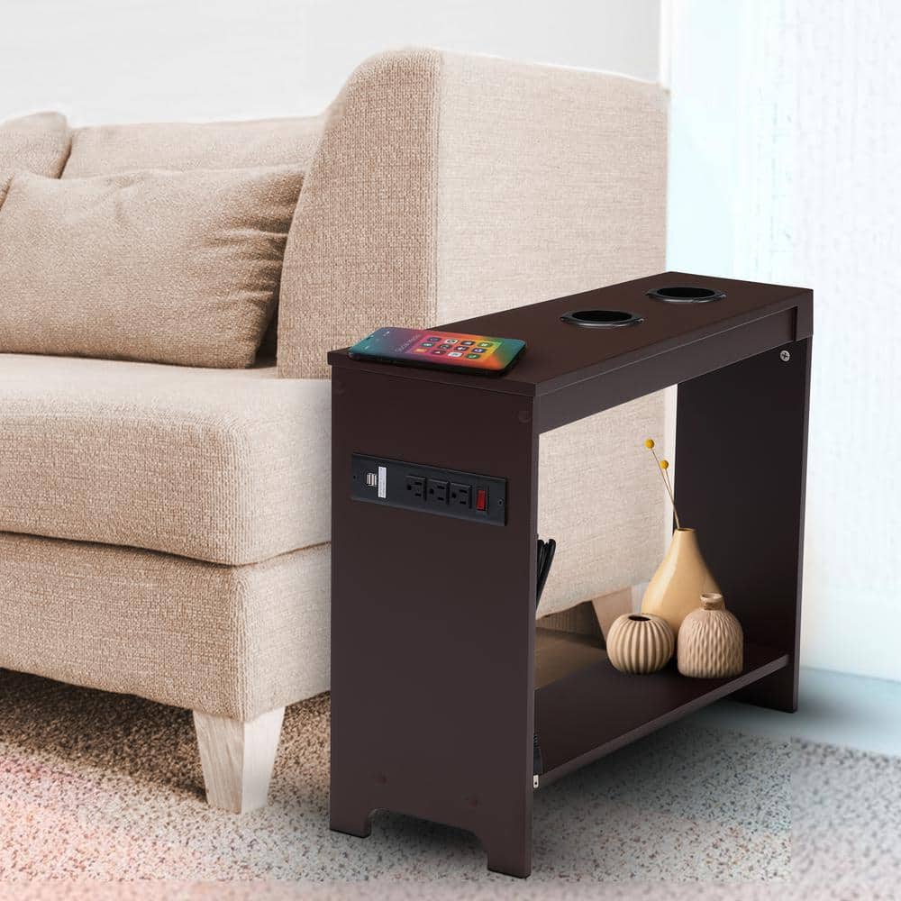 MAYKOOSH Espresso End Table with Charging Station, USB Ports