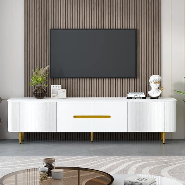 JUJABU 78.7 in. White TV Stand Modern Entertainment Center Media Console with 4 Spacious Cabinets to 85 in.