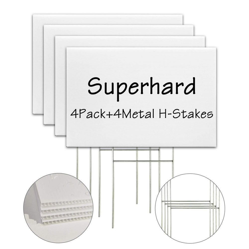 4 Pack White Corrugated Plastic Yard Lawn Signs with Metal H-Stakes Waterproof Double-Sided Blank Sign Board price history on PriceWatchPro