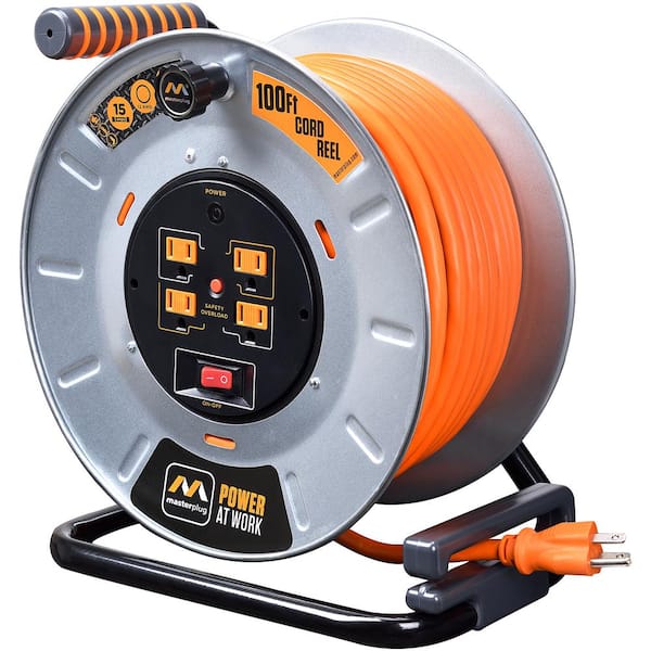 Masterplug 100 ft. 15 Amp 12 AWG Large Open Metal Reel with 4