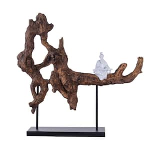 Dann Foley - Imitation Wood Sculpture with Seated Musician - Natural Finish on Resin - Black Iron