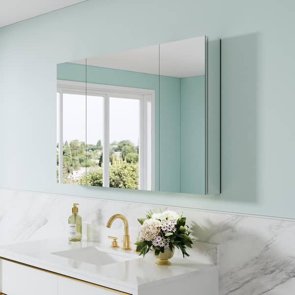 Combo 48 in. W x 30 in. H Rectangular Recess/Surface Mount Frameless Medicine Cabinet with Mirror, Soft Close Door