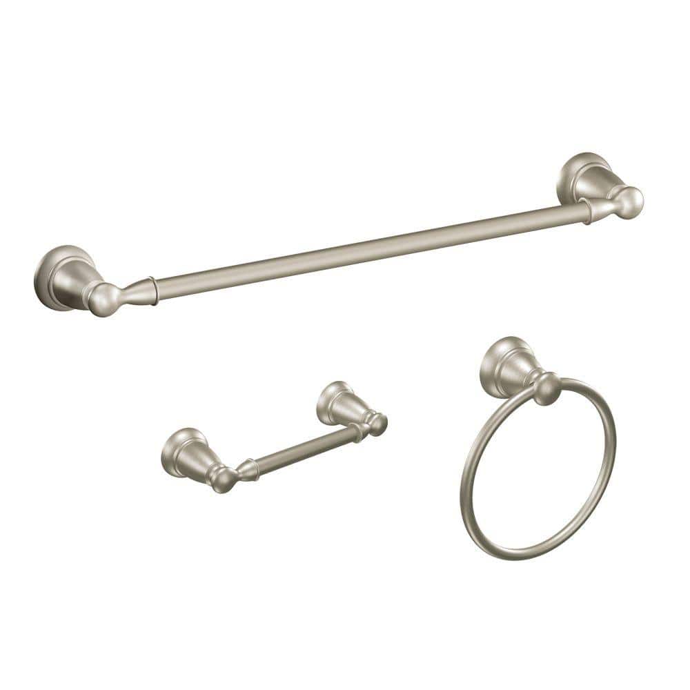 6 Pieces Brushed Nickel Bathroom Hardware Accessories Set Hand Towel Ring  18&23.6 inch Round Towel Bar Silver Toilet Paper Holder Towel Hooks 2  Pieces