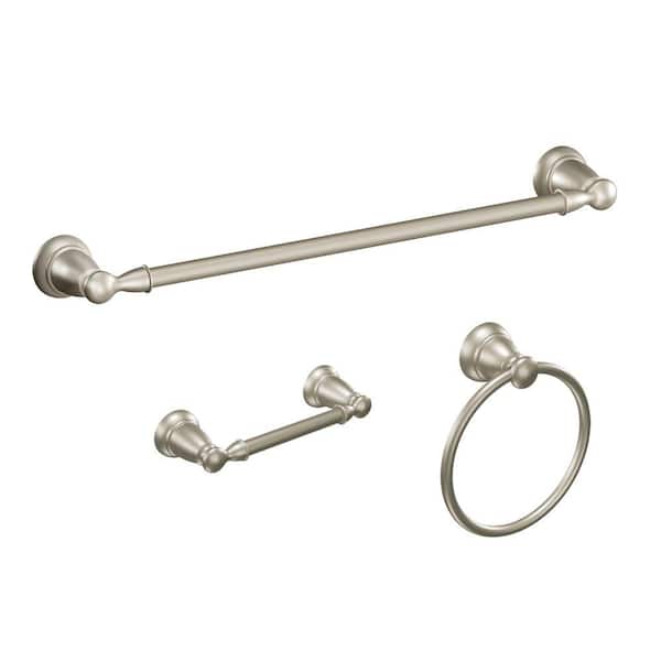 MOEN Banbury 3-Piece Bath Hardware Set with 24 in. Towel Bar, Toilet Paper Holder, and Towel Ring in Brushed Nickel